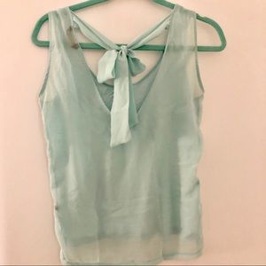 Massimo Dutti Seafoam Green Tie Back SILK tank